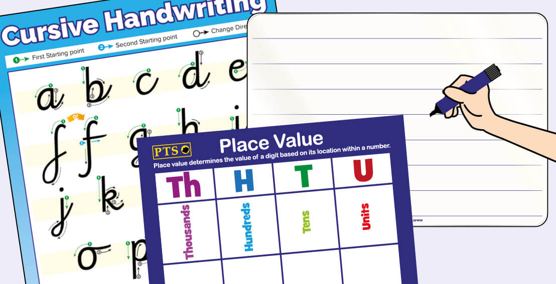 A4 Mini Whiteboards in Square grids, lined or handwriting guidelines 